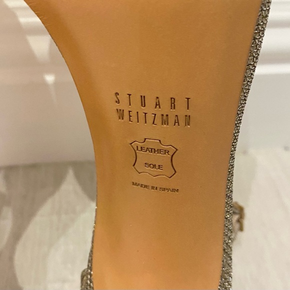New $495 Stuart Weitzman Nudist Stiletto Sandals Shoes Platinum Noir Glitter 8 M - Picture 8 of 9